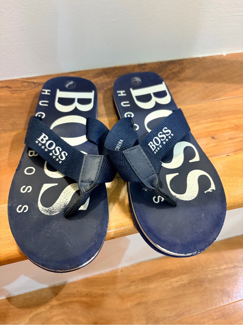 Hugo Boss Navy White Logo Kids Flip Flops